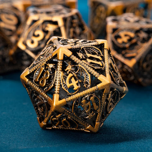 ARUOHHA DND Metal Dice Set, 7PCS Ancient Gold Polyhedral Dice with Gift Box for Dungeons and Dragons RPG