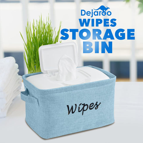 Baskets for Organizing Wipes and Newborn Essentials, Diaper and Wipes Organizer, Linen Basket with Handle, Blue