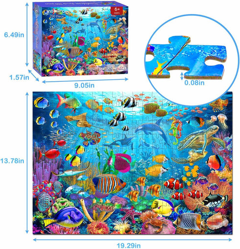 Puzzles for Kids Ages 6-8 8-10 Year Old - Ocean Underwater World, 200 Pieces Jigsaw Puzzles