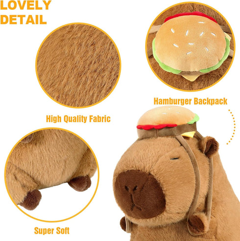 Ditucu Cute Capybara Plush with Hamburger Backpack, 9 Inch Capibara Stuffed Animal Toys for Kids