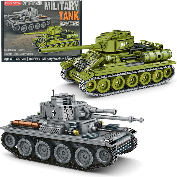 WW2 Tank Building Blocks, 38T and T-34 Army Tank Military Battle Model