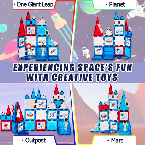 58 Set 3-12 Magnetic Tiles - Pcs Space Magnets Building Blocks - Sensory Travel Toys for Toddler - STEM Construction