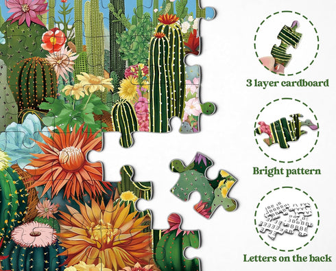 Succulent Puzzles for Adults - 1000 Pieces Cactus Flower Garden Jigsaw Puzzles as Wall Art Decor
