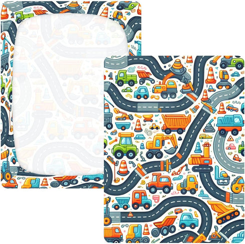 CZXW 52" 28" Cute Cars Route Crib Sheets Fitted x Natural Cotton Soft & Breathable for Baby Crib Mattress