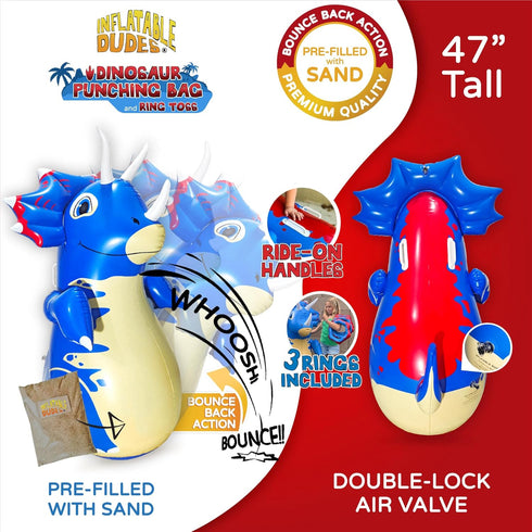 Dinosaur Kids Punching Bag: Inflatable Punching Toy Filled with Sand, Bounce-Back Action for Indoor Outdoor Party Games