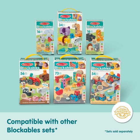 Set (54 Melissa & Doug Blockables Vehicles Snap and Play, Mix and Match Connectable Wooden Building Blocks Play Toy
