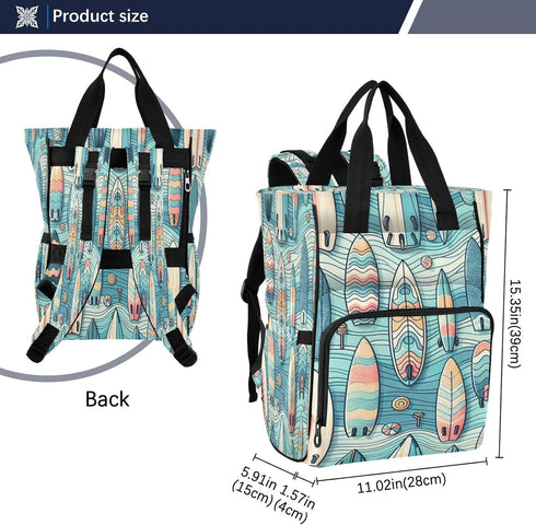 YANENDIE Backpack, Backpack Backpack Colorful Surfboards Diaper Bag Unisex Travel Baby Diaper Bags with Stroller Straps
