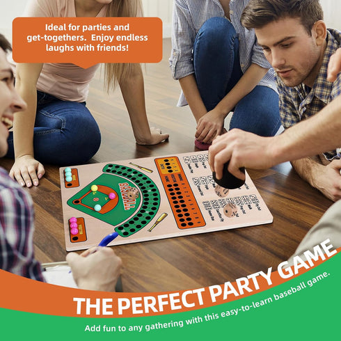 Jioustoy Baseball Board Game, Wooden Baseball Dice Game with Marbles, Baseball Travel Game and Indoor Table Game