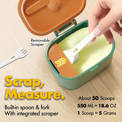 550ML Baby Formula Container to Go Formula Dispenser On the Go with Snap-On Lid Fork and Spoon for Toddler Travel