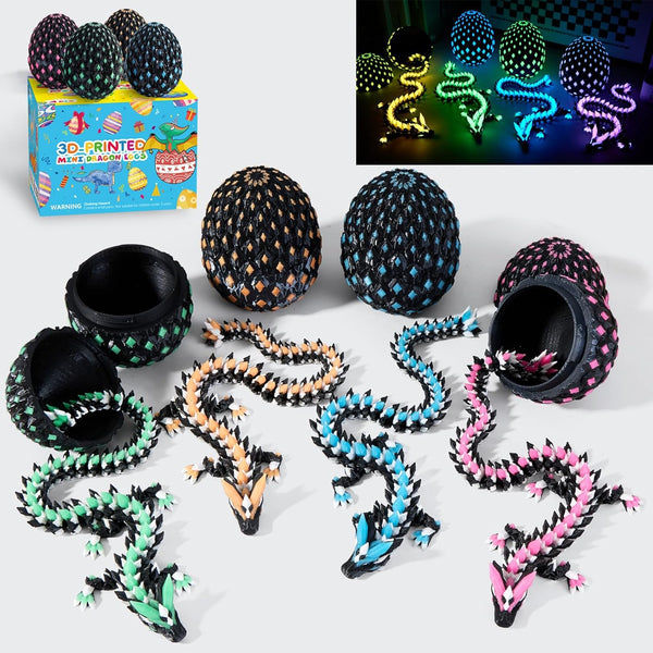 2026 Easter Gifts for Kids 4pcs 3D Printed Dragon Egg Glow in
