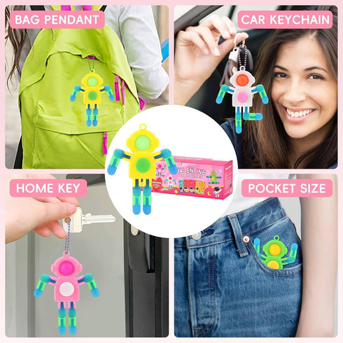 Amplov 28 Pack Valentines Day Gifts for Kids Space Astronaut Robot POP Fidget Spinner Toys with Cards for School