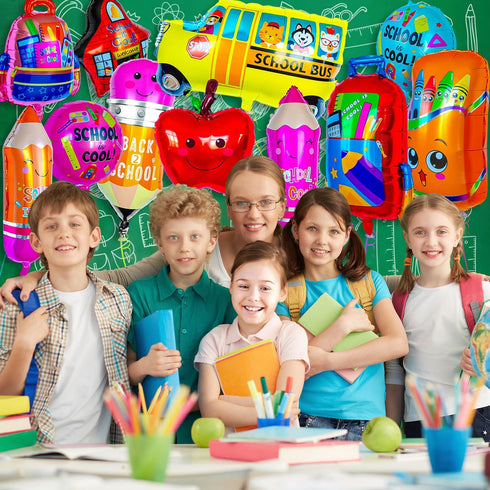 ZHWKMYP 40 Pcs Back to School Foil Balloons, Colorful Apple Pencil Crayon Bus Helium Balloon, School Mylar Balloons