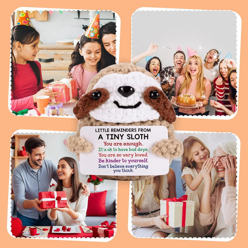 Rewoalzx Mini Positive Sloth Crochet Animals, Emotional Inspirational Support Birthday Gifts for Women Men, Positive