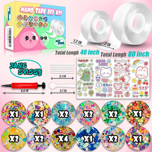 8-12 2PCS (2"&1.2") Nano Tape Bubble Kit, Nano Squishy Making kit Tape Bubbles, Arts and Craft DIY Stress Ball Making