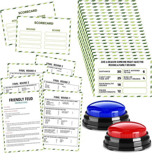 Family Reunion Friendly Feud Game with 2 Answer Buzzers, Feud Cards for