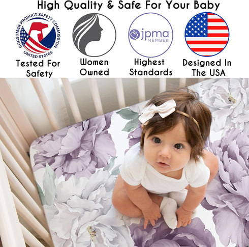 Sweet Jojo Designs Fitted Baby Crib Sheets (Boho Purple Floral) for Girls, Infant Nursery, Toddler Room - Standard Size