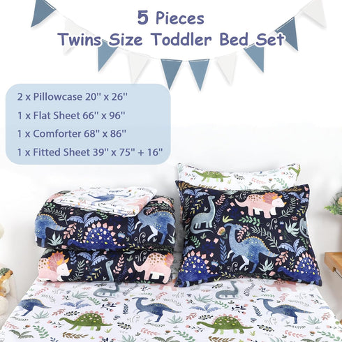 Sets Set 5 Set Toddler Bedding Twin Size for Girls, Dinosaur Toddler Crib Bedding Piece Floral Toddler Comforter