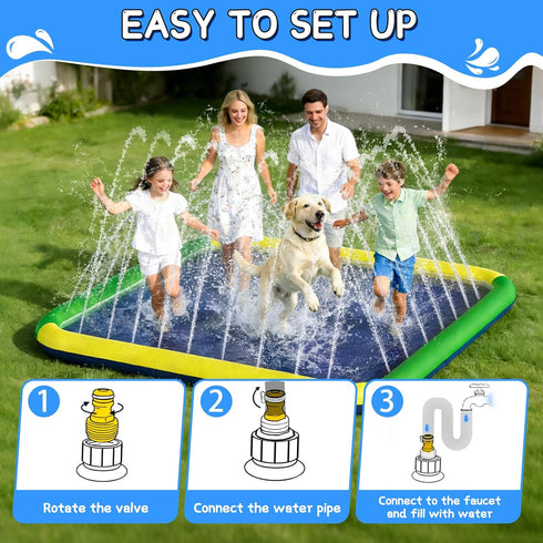 140"-100" 0.5mm Summer 3+ Splash Pad for Kids & Dogs, EPN Extra Large Non-Slip Sprinkler Splash Pad, Thickened PVC