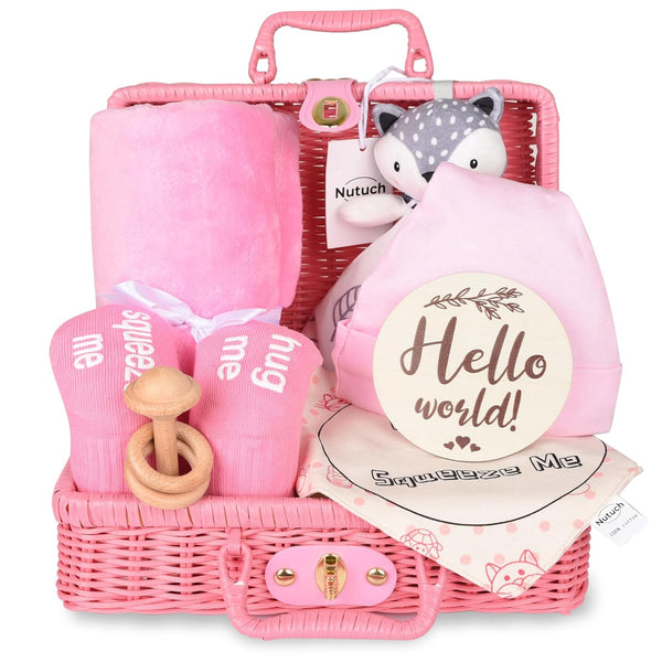 Newborn Baby Gift Set | Baby Gift Basket | Newborn Blanket, Wooden