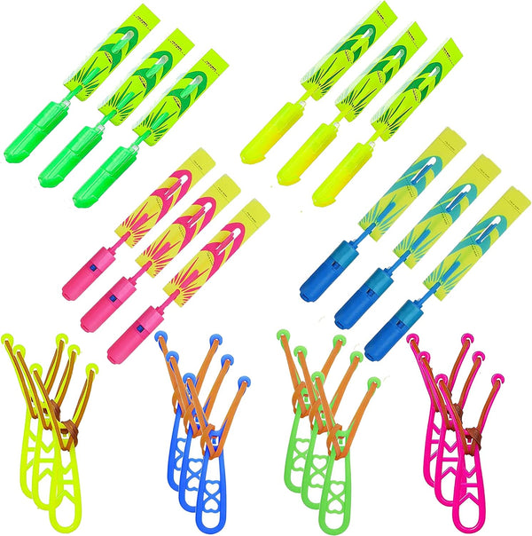 Amazing LED Flying Toys for Kids, 12 PCS Light Up Slingshot Helicopter Toy, Glow in The Dark Party Favors