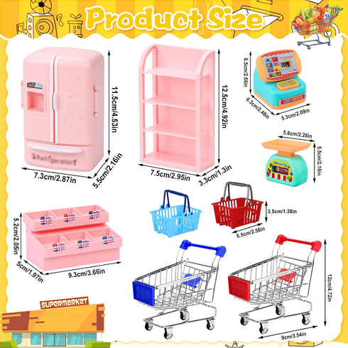 150-Piece Set Miniature Shopping Cart with Baskets and Accessories