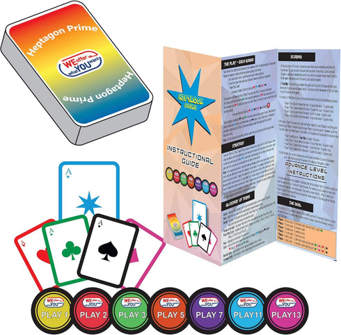 WEofferwhatYOUwant Heptagon Prime, Strategy Card Game for 3 to 8 Players, Family and Friends, Ages 9 Up.