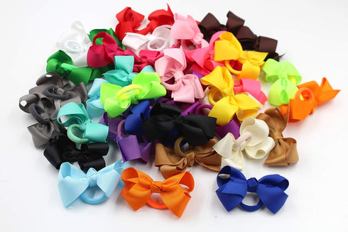 CÉLLOT 40Pcs Boutique Hair Bows Elastic Ties for Kids, Children Rubber Bands Ponytail Holders for Baby Girls Teens