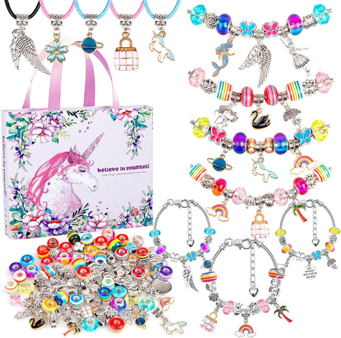 Jewelry Making Kit for Girls 8-12, 110Pcs Charm Bracelet Making Kit for Girls Ages 5-12, DIY Necklace Kids Birthday