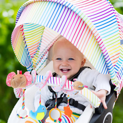 Spiral Car Seat Toy for Babies - Plush Elephant Crib Hanging Toy, Stroller Activity for Girls Over 6 Months (Delicate)