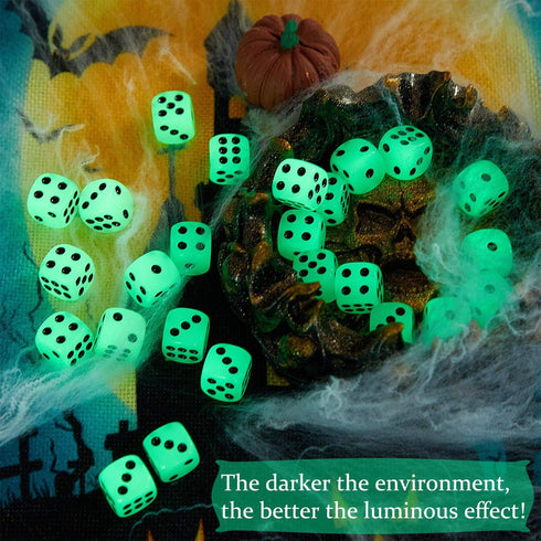 36 Pieces Glow in The Dark Dice Set, Luminous 6 Sided Dice with Black Velvet Pouches for Board Games