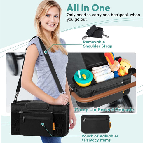 W2&X2, 2 Parent Console Fits for Wonderfold Wagon Stroller Organizer with Insulated Cup Holders, Multiple Storage