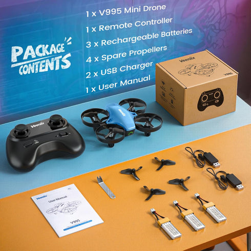 V995 14+ 3D Flips,360 3 Veeniix Mini Drones for Kids and Beginners,Indoor RC Quadcopter,Small Helicopter Plane