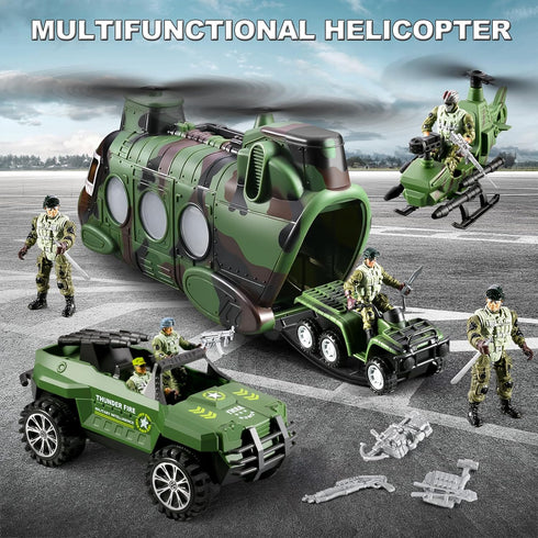 JASSKKBO 56-in-1 Sets 4-7 8-12, Army Men Toys for Boys Military Helicopter/Truck/Kayak Boat/Motorcycle/Army Men Action