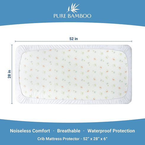 52x28x6 inch Bamboo Crib Mattress Protector by Pure Bamboo, Waterproof - Breathable, Noiseless Mattress Cover Pad