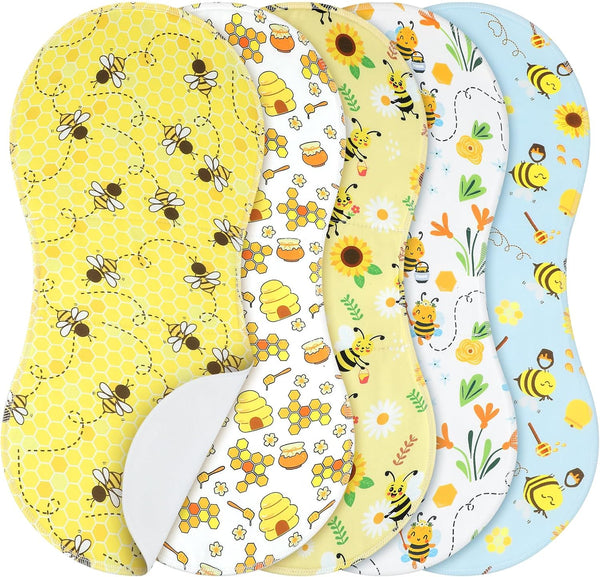 SmoothNovelty 5 Pack Bee Pattern Baby Burp Cloths Soft Absorbent Burping Rags