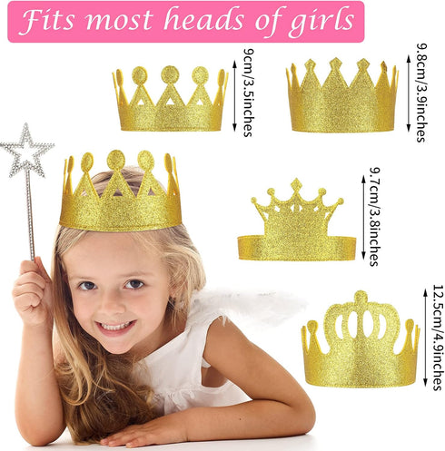 Tatuo 4 Pieces Gold Felt Glitter Birthday Crown Stretch Kids Crown for Boys or Girls