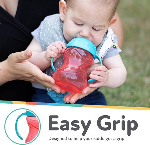 Nuby Clik-It Grip N' Sip Soft Spout No-Spill Training Sippy Cup with Handles - 10 oz (3-Pack) - Blue/Green/Red