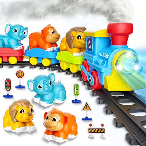 Train Set for Toddlers w/Steam, Music & Lights - Electric Train Toy