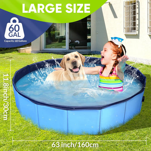PUPTILY Swimming 6mm Set 63" Dog Pool, Foldable Pet Pool with High-Strength PP Board, Hard Plastic Collapsible Doggy