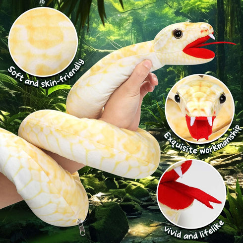 53 Inch Giant Snake Plush Mommy with 3 Babies - Realistic Golden Python Stuffed Animal Easter Gift for Kids