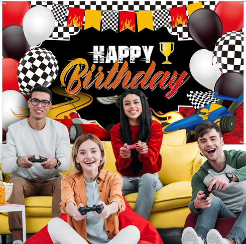 Car Racing Happy Birthday Backdrop, Car Themed Party Decorations, Photo Background for Birthday Photography Decor