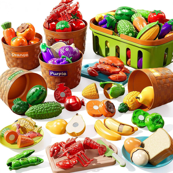 NIPLOOOW Play Food Set for Kids, Toddler Learning Toys, Cutting Food Toy Color