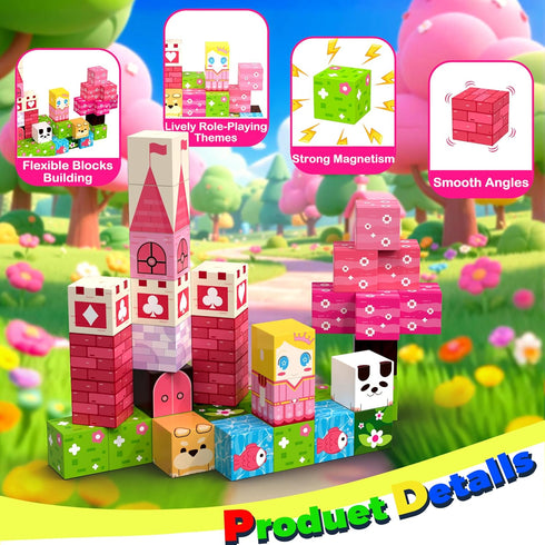 35PCS 4-8, Set 3-5, Princess Magnetic Building Blocks Travel Toys - Magnet Cubes for Kids Ages STEM Learning Toys