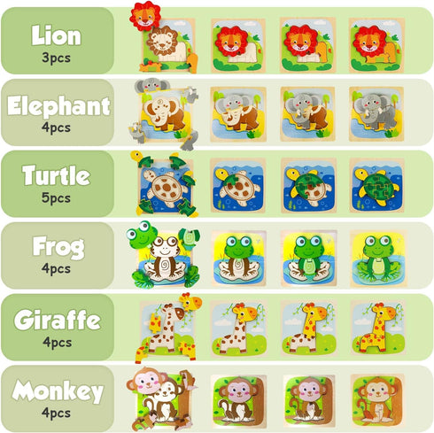 TOY Life 6 Piece Wooden Puzzles for Toddlers 1-3, Montessori Learning Toy