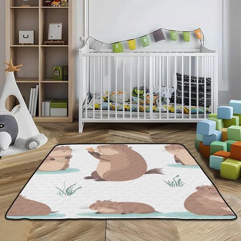 Bokkoy 50x50 inches Beavers at Play Baby Gyms Play Mat, Polyester Lightweight Quilted Cushion, Waterproof Surface, Soft