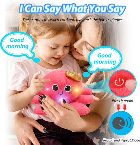 JoyyiKinddy 2-6 Tummy Musical Octopus Baby Toy - Crawling & Rotating Octopus Toy with Recording, Light-Up Voice