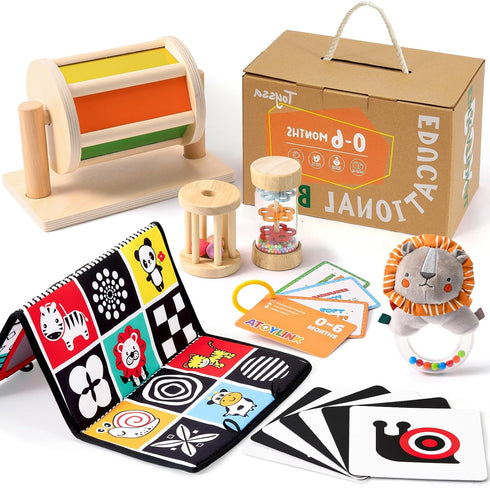 Toyssa Montessori Toys for Babies 0-6 Months, 6 in 1 Wooden Learning