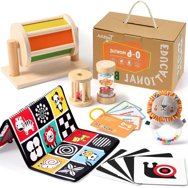 Toyssa Montessori Toys for Babies 0-6 Months, 6 in 1 Wooden Learning