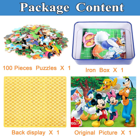 Puzzles for Kids Ages 4-8 100 Pieces - Educational Learning Jigsaw Puzzles in Metal Box for Boys and Girls