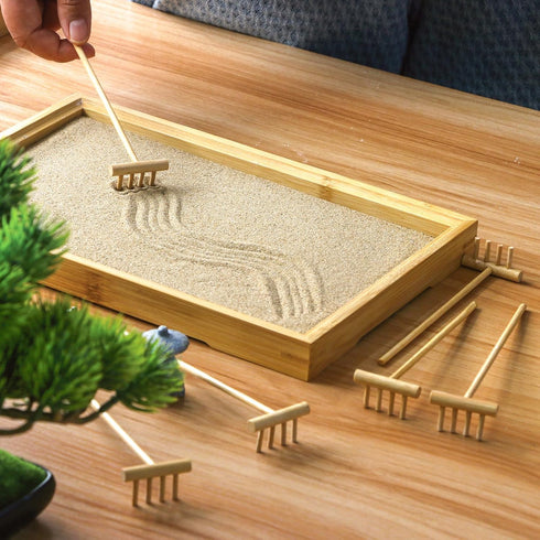 6PCS Zen Garden Mini Bamboon Rake - Tabletop Rock Sand Garden Tools Accessories Small Sandbox Kits Japanese Zen Gift